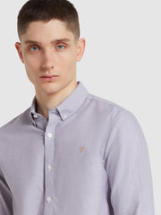 Brewer Slim Fit Organic Cotton Long Sleeve Shirt In Slate Purple