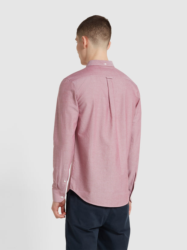 Brewer Slim Fit Organic Cotton Long Sleeve Shirt In Clay Red