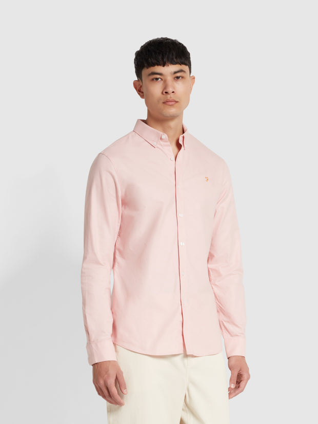 Brewer Slim Fit Organic Cotton Long Sleeve Shirt In Powder Pink