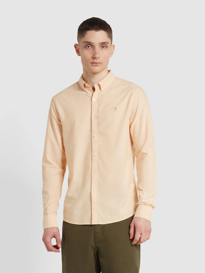Brewer Slim Fit Organic Cotton Long Sleeve Shirt In Bleached Yellow