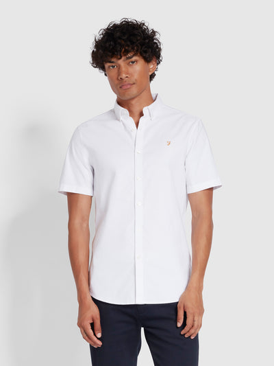 Brewer Slim Fit Short Sleeve Organic Cotton Oxford Shirt In White