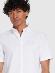 Brewer Slim Fit Short Sleeve Organic Cotton Oxford Shirt In White