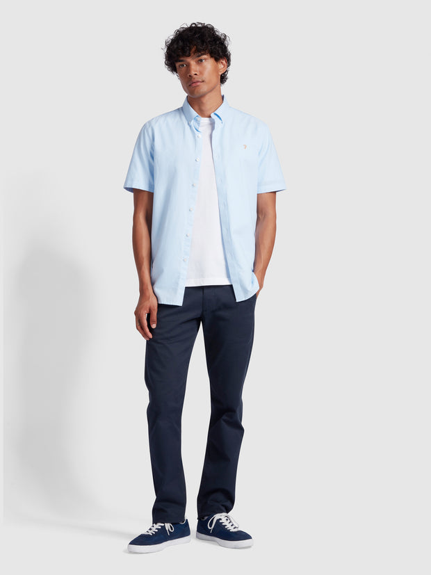 Brewer Slim Fit Short Sleeve Organic Cotton Oxford Shirt In Sky Blue