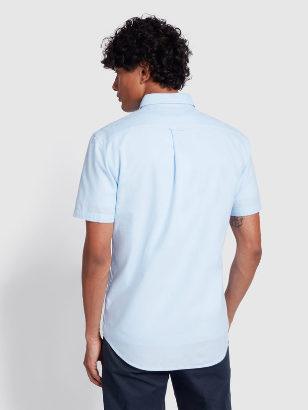 Brewer Slim Fit Short Sleeve Organic Cotton Oxford Shirt In Sky Blue