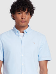 Brewer Slim Fit Short Sleeve Organic Cotton Oxford Shirt In Sky Blue