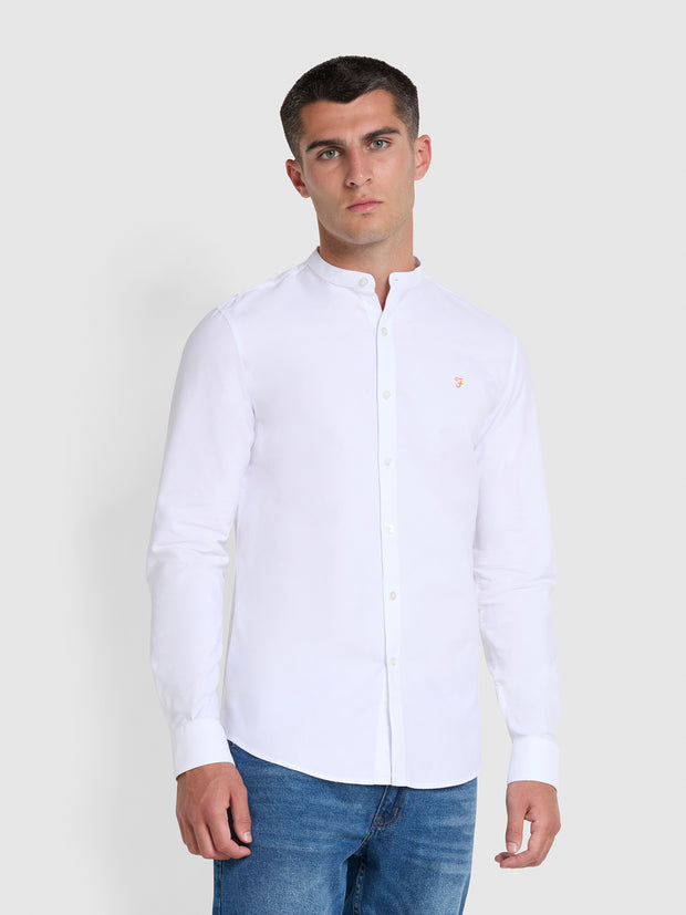 Brewer Chemise Oxford ajustée à col grand-père en coton biologique - White