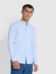 Brewer Slim Fit Grandad Organic Cotton Oxford Shirt In Sky Blue