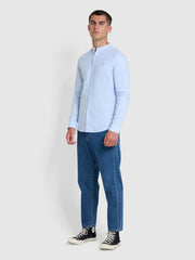 Brewer Slim Fit Grandad Organic Cotton Oxford Shirt In Sky Blue