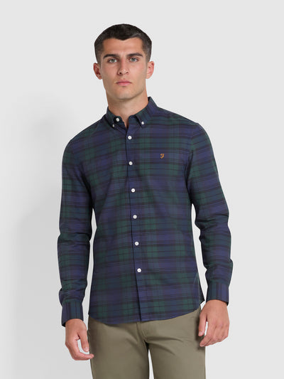 Brewer Slim Fit Check Organic Cotton Oxford Shirt In Woodland Pine