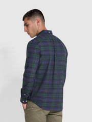 Brewer Slim Fit Check Organic Cotton Oxford Shirt In Woodland Pine