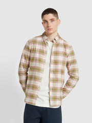 Brewer Slim Fit Check Organic Cotton Oxford Shirt In Moss Green