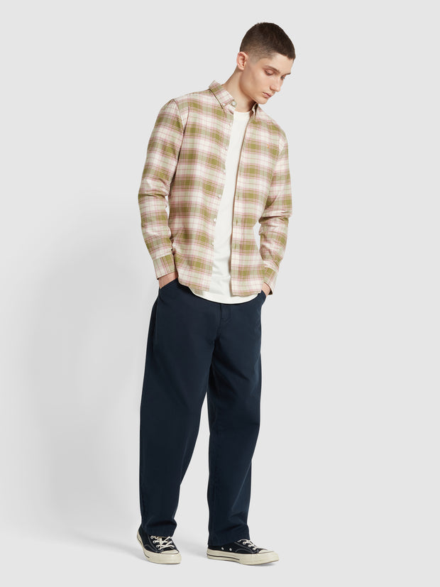 Brewer Slim Fit Check Organic Cotton Oxford Shirt In Moss Green