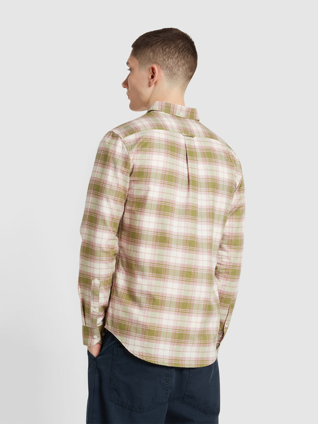 Brewer Slim Fit Check Organic Cotton Long Sleeve Shirt In Moss Green
