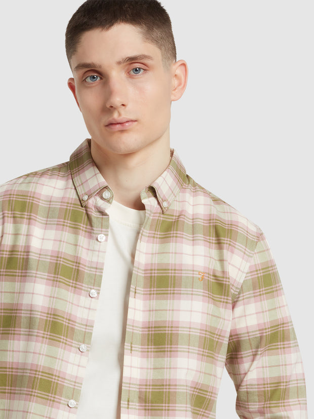 Brewer Slim Fit Check Organic Cotton Oxford Shirt In Moss Green