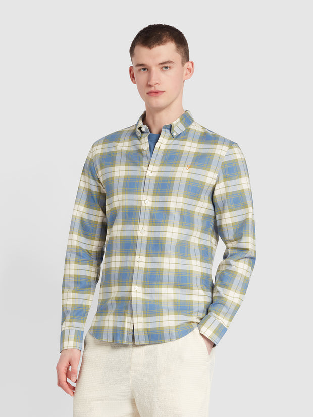 Brewer Slim Fit Check Organic Cotton Long Sleeve Shirt In Sheaf Blue