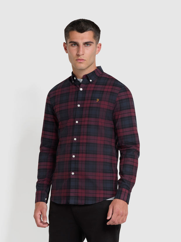 Brewer Slim Fit Check Organic Cotton Oxford Shirt In Farah Red