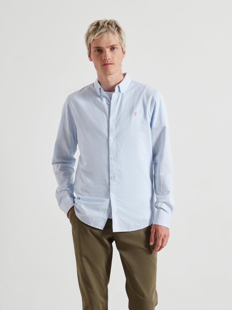 Brewer Slim Fit Striped Organic Cotton Oxford Shirt