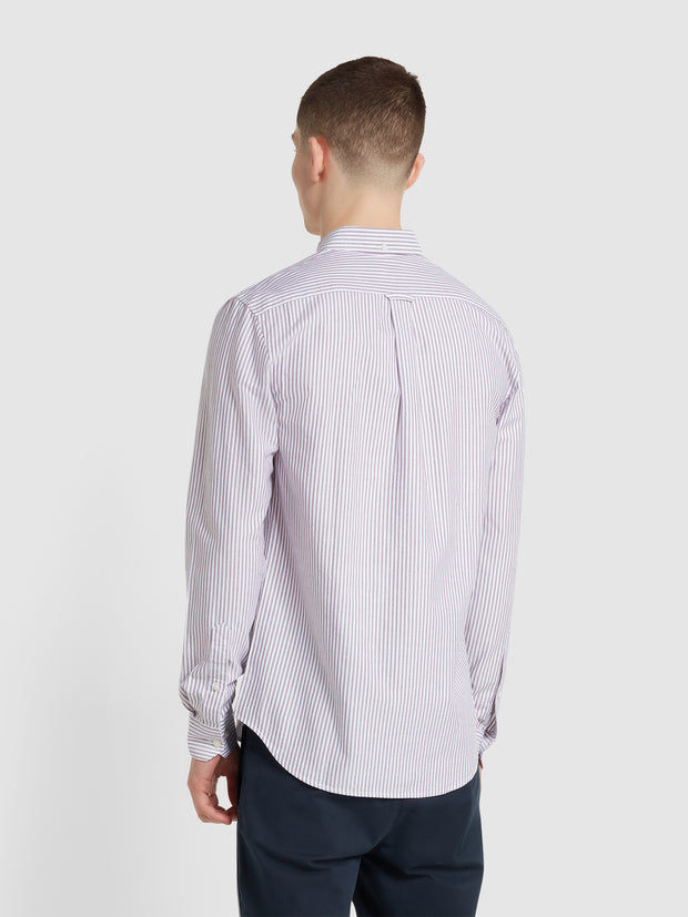 Brewer Slim Fit Striped Organic Cotton Oxford Shirt In Bordeaux