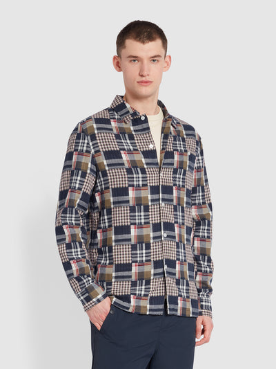 Womack Casual Fit Check Organic Cotton Long Sleeve Shirt In True Navy