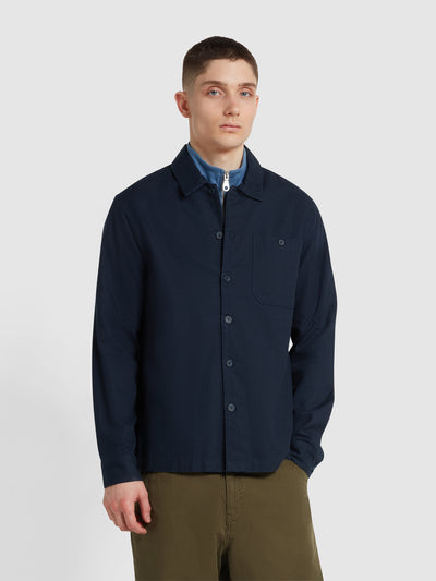 Firmin Relaxed Fit Organic Cotton Long Sleeve Shirt In True Navy
