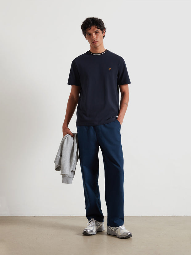 Elton Tipped Pique T-Shirt (True Navy) Styled