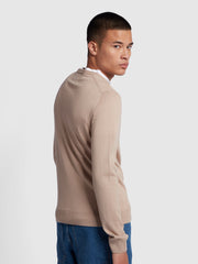 Mullen Slim Fit Merino Wool Crew Neck Sweater In Light Beige