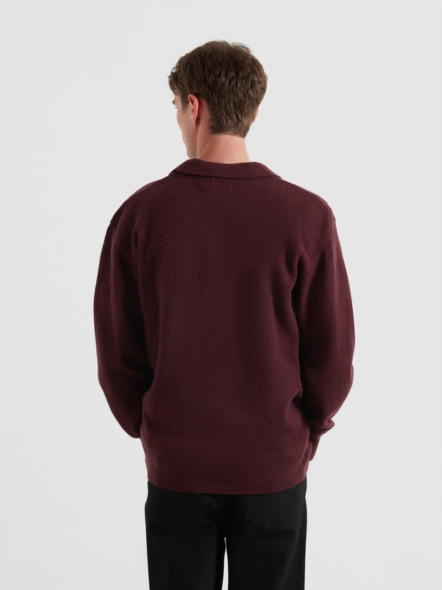 Matson Knitted Long Sleeve Polo Shirt (Bordeaux) Back