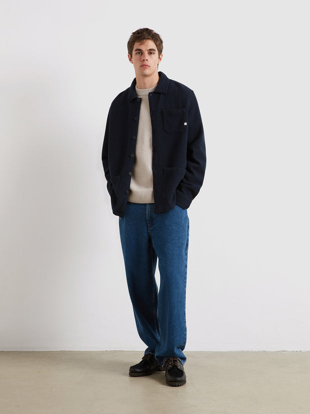 Castlefield Waffle Overshirt (True Navy) Styled
