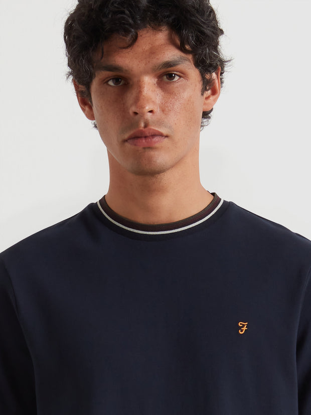 Elton Tipped Pique T-Shirt (True Navy) Detail