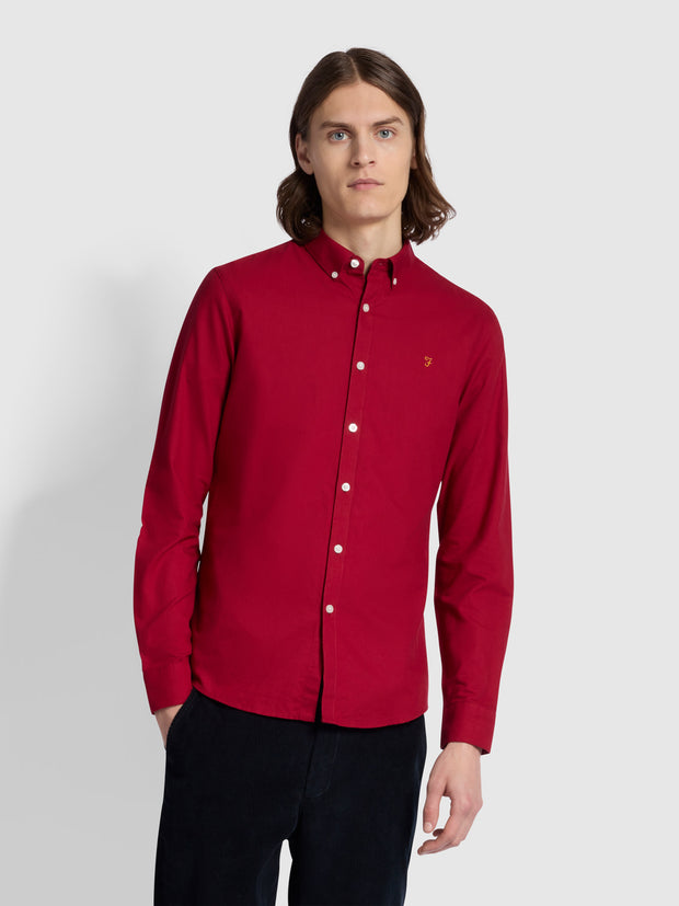Brewer Slim Fit Organic Cotton Oxford Shirt In Warm Red