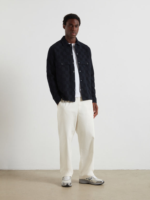 Pemberton Textured Check Overshirt (True Navy) Styled