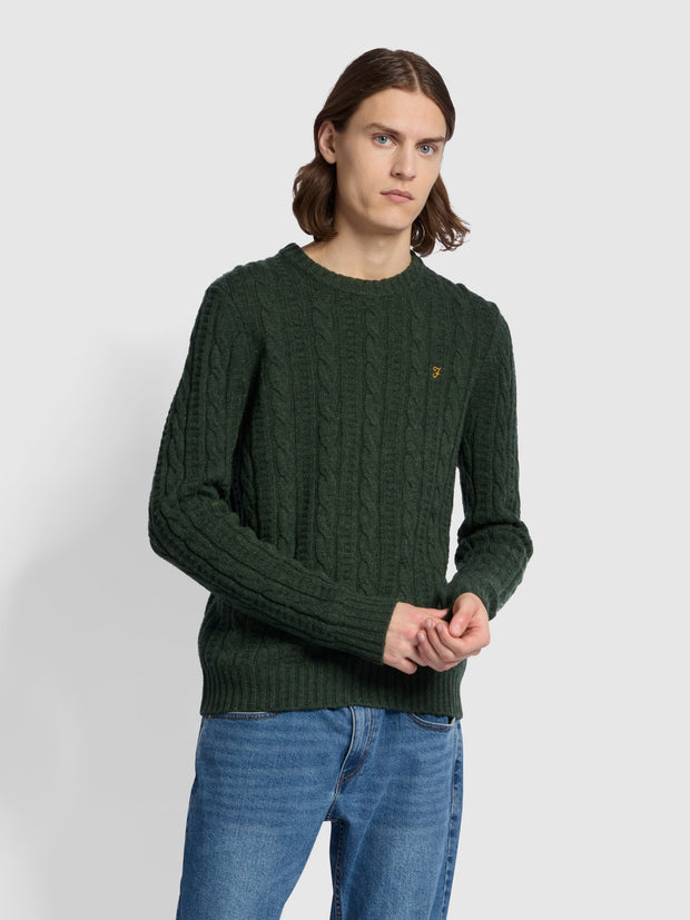 Saluzzo Regular Fit Cable Crew Neck Sweater In Evergreen