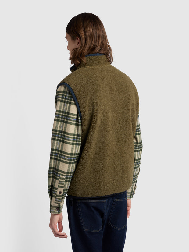 Naples Regular Fit Fleece Gilet In Olive Green