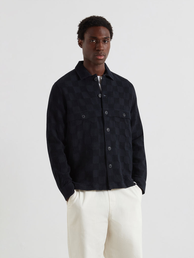 Pemberton Textured Check Overshirt In True Navy