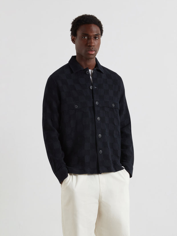 Pemberton Textured Check Overshirt (True Navy) Front