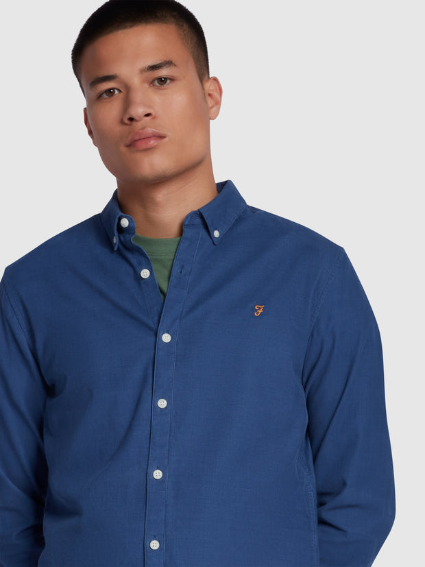 Fontella Slim Fit Long Sleeve Corduroy Shirt In Steel Blue