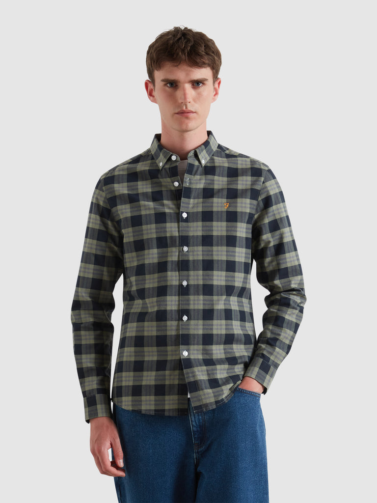 Brewer Slim Fit Check Oxford Shirt In Tarragon Green
