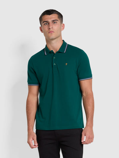 Alvin Organic Cotton Tipped Collar Short Sleeve Polo Shirt In Botanic Green