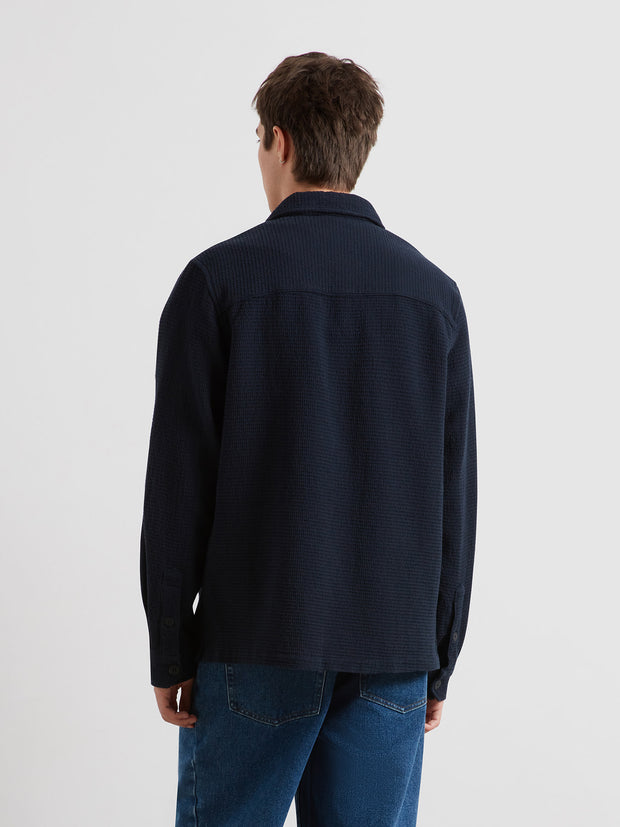 Castlefield Waffle Overshirt (True Navy) Back
