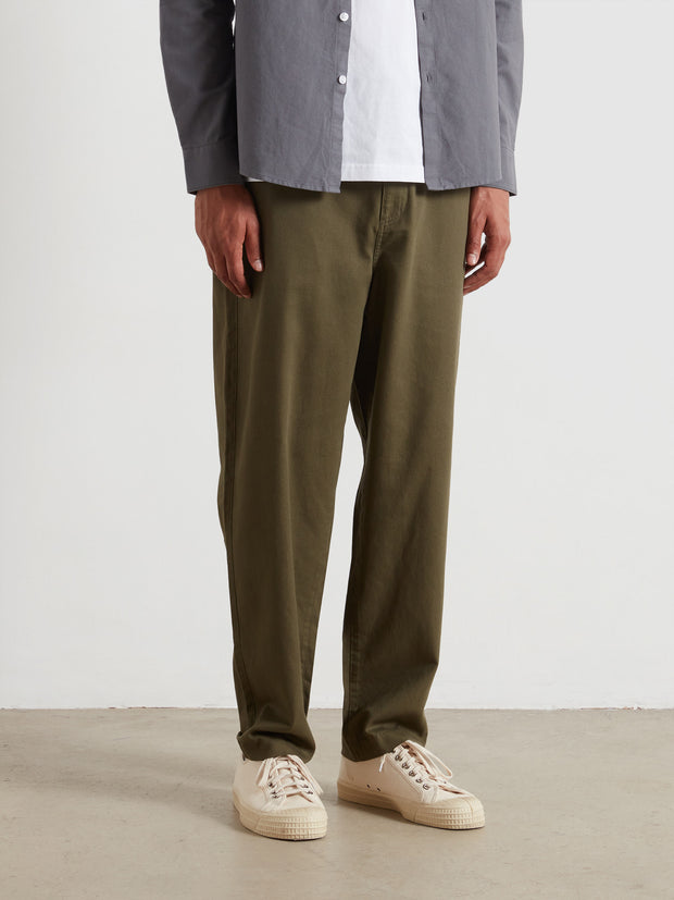 Hawtin Relaxed Tapered Fit Full Length Trousers (Olive Green) Front
