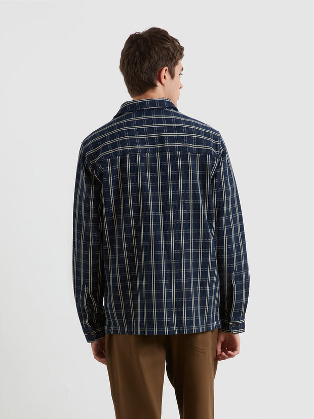 Wallasey Check Overshirt (True Navy) Back