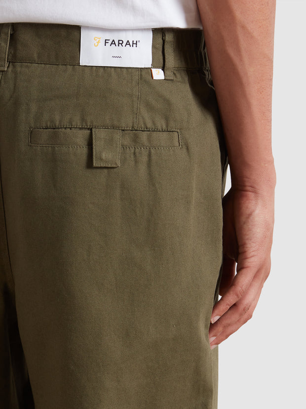 Hawtin Relaxed Tapered Fit Full Length Trousers (Olive Green) Detail