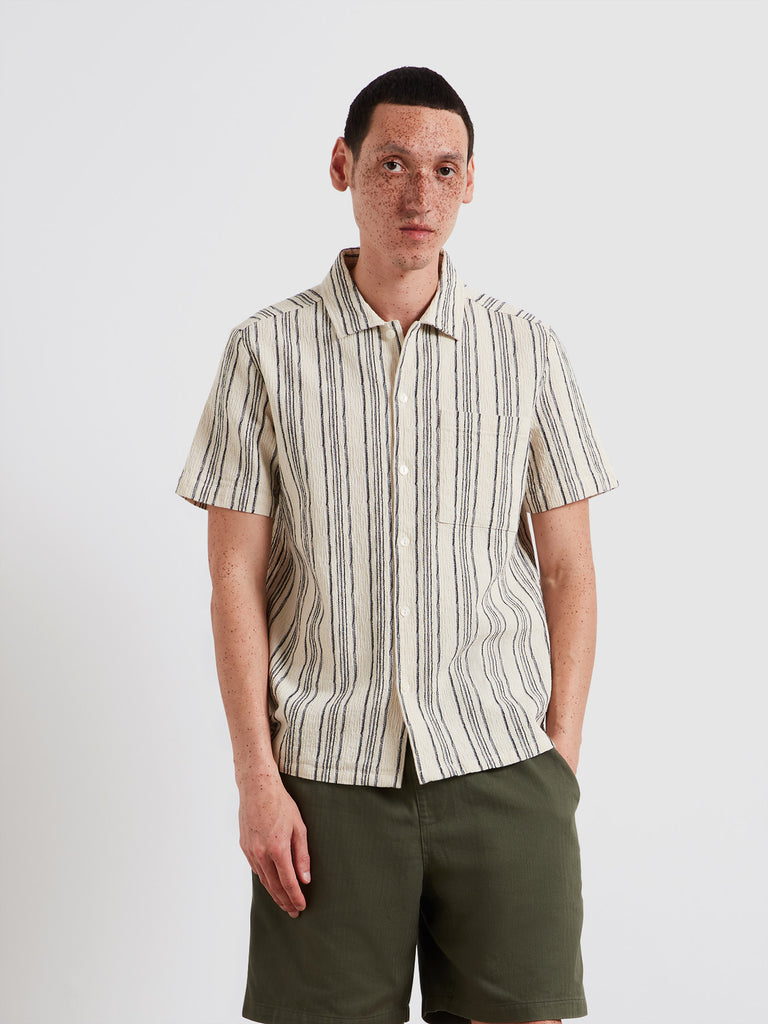 Simon Striped Short Sleeve Shirt Ecru