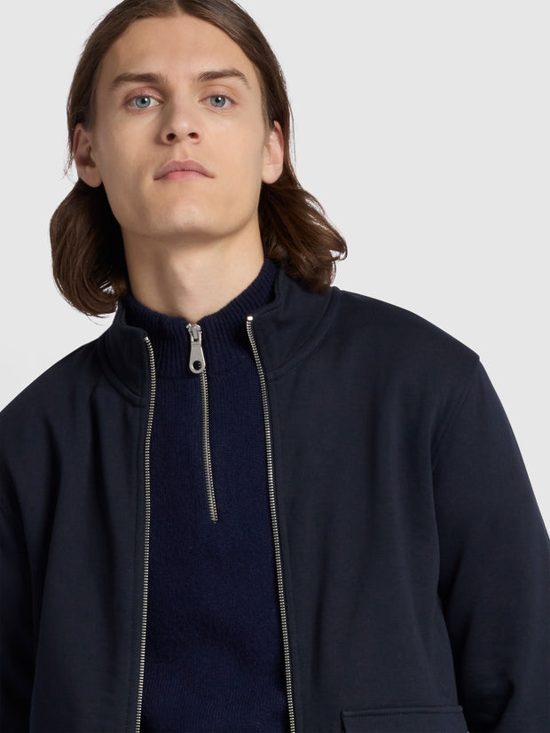 Sorrento Regular Fit Loopback Full Zip Sweatshirt In True Navy