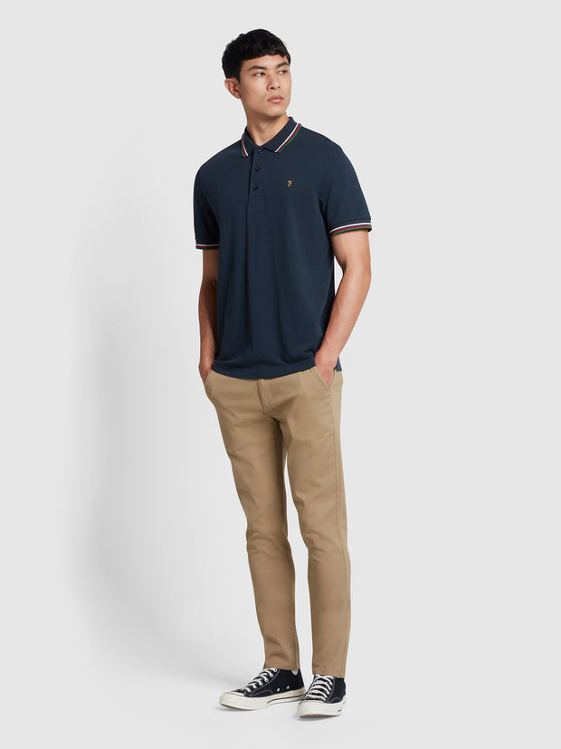 Alvin Organic Cotton Tipped Collar Short Sleeve Polo Shirt In True Navy