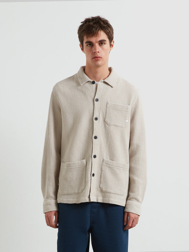 Castlefield Waffle Overshirt (White Smoke) Front