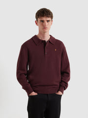 Matson Knitted Long Sleeve Polo Shirt (Bordeaux) Front