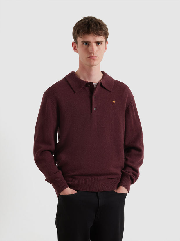 Matson Knitted Long Sleeve Polo Shirt (Bordeaux) Front