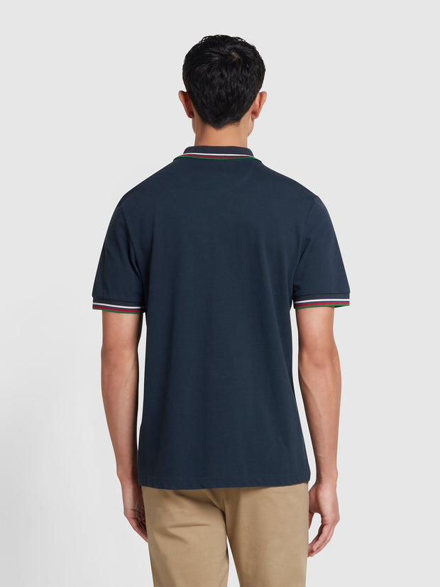 Alvin Organic Cotton Tipped Collar Short Sleeve Polo Shirt In True Navy
