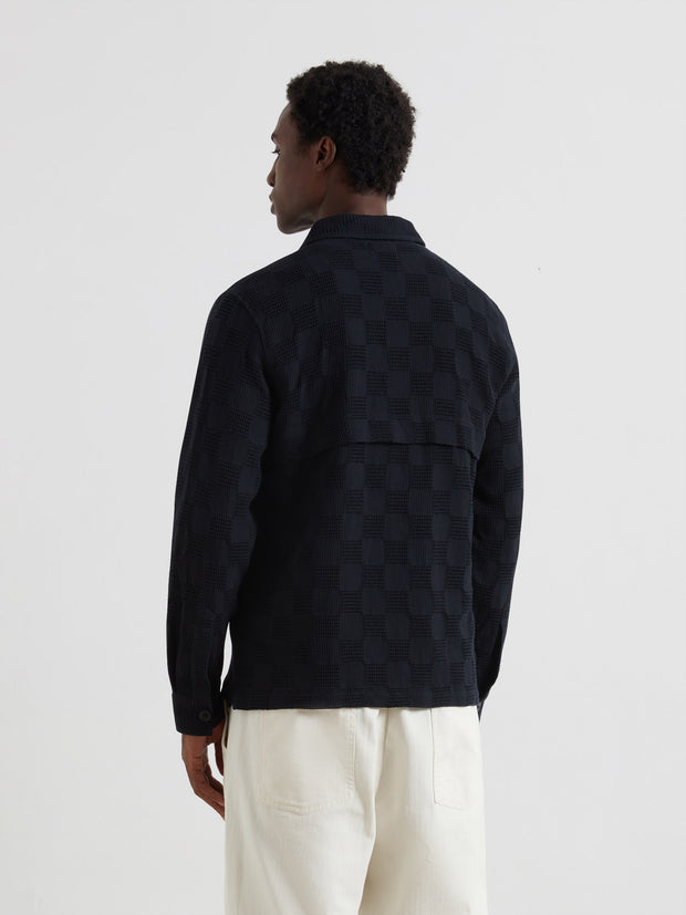 Pemberton Textured Check Overshirt (True Navy) Back
